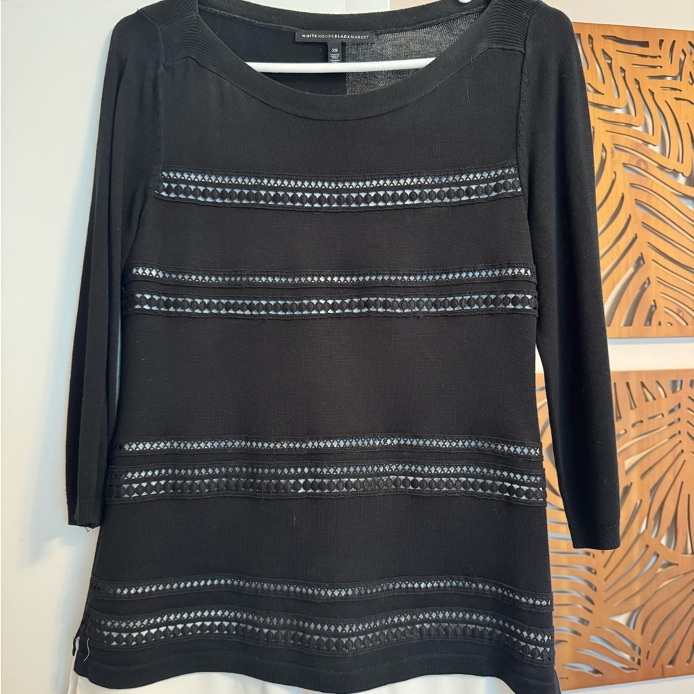 White House Black Market Black White Mixed Media Sweater Size XS Great Condition